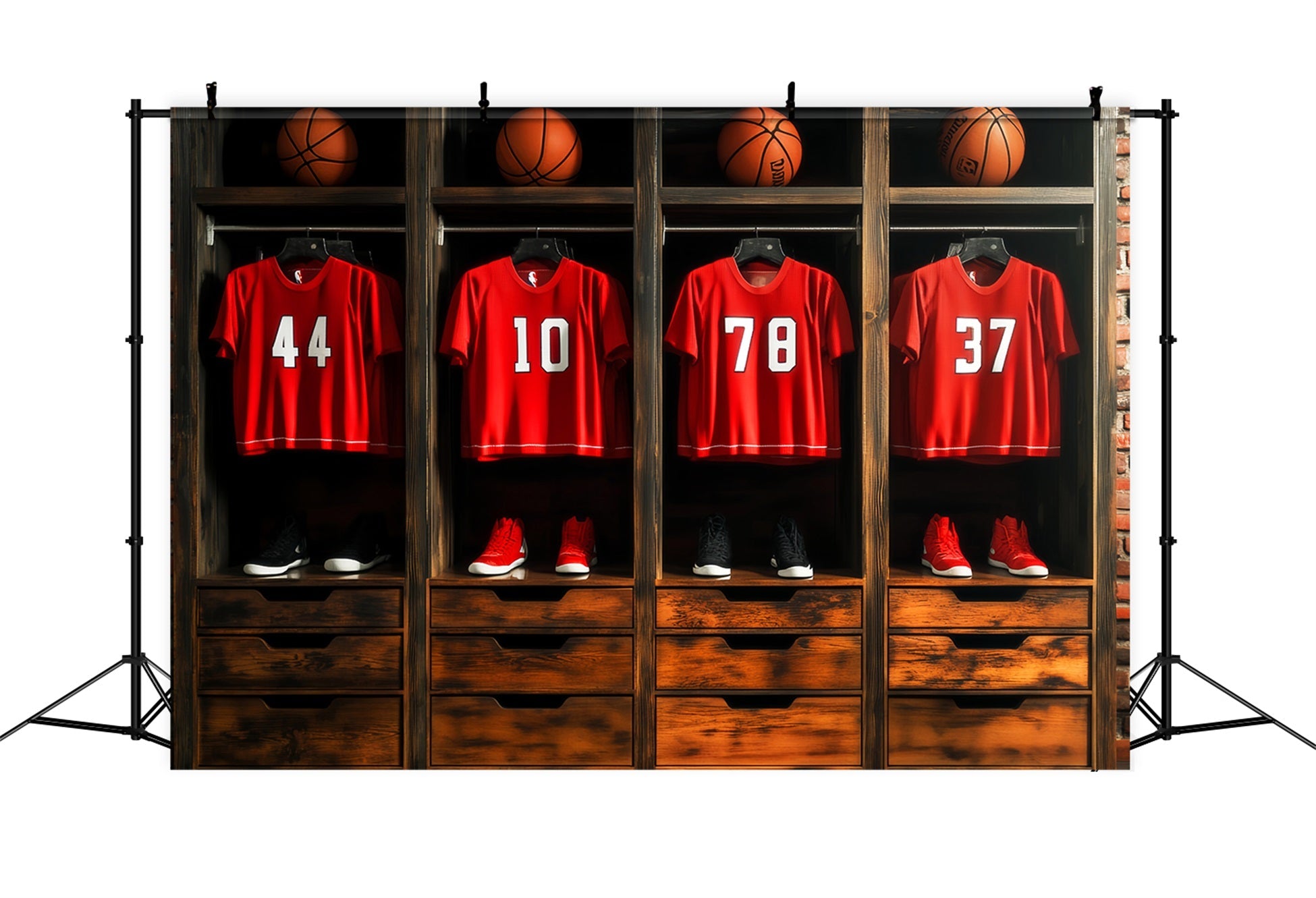 Sports Backdrop Red Jersey Basketball Locker Basketball Photo Backdrop UK LXX59-310