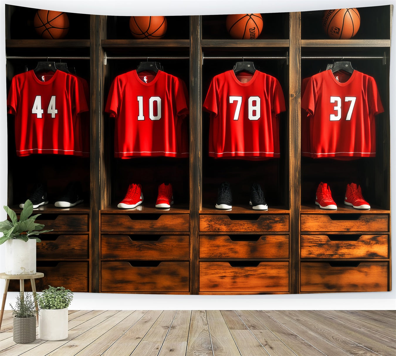 Sports Backdrop Red Jersey Basketball Locker Basketball Photo Backdrop UK LXX59-310
