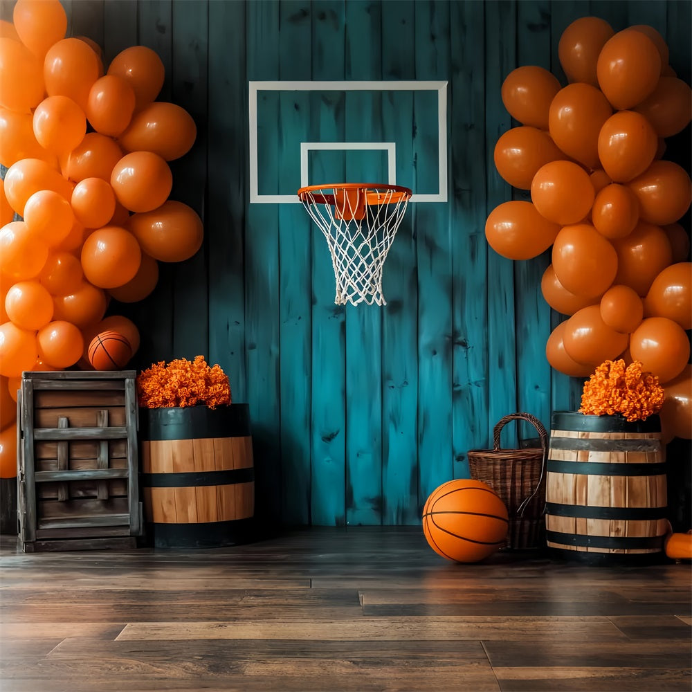 Sports Backdrop Rustic Basketball Hoop Balloons Basketball Backdrop UK LXX59-313