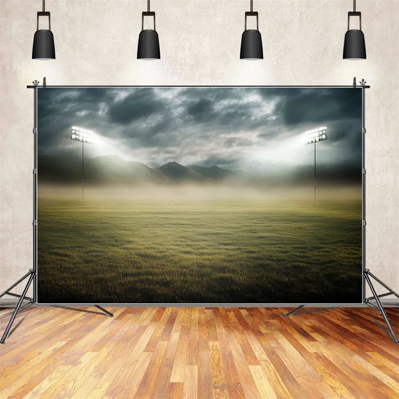 Sports Backdrop Floodlit Foggy Stadium Field Football Stadium Backdrop UK LXX59-324