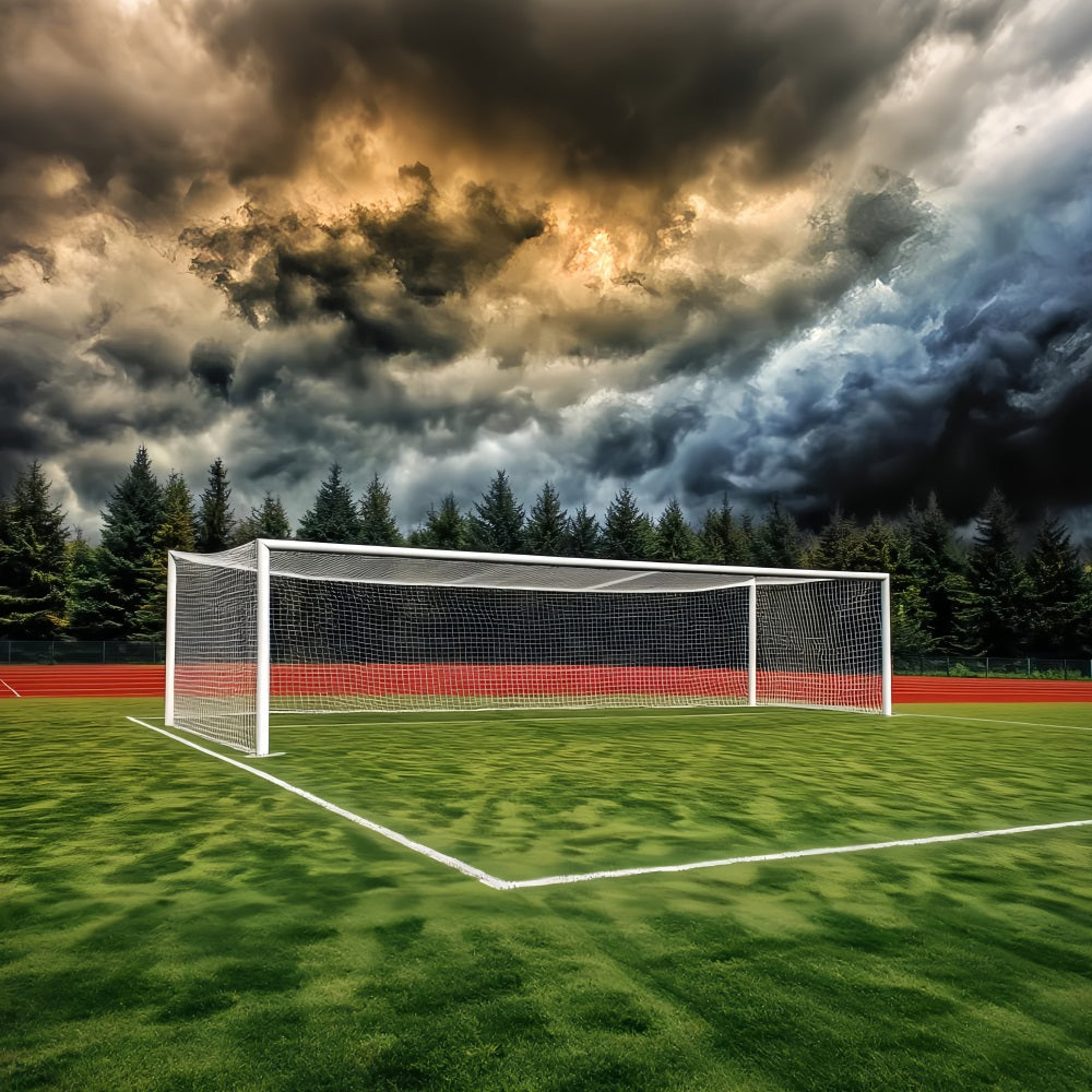 Soccer Backdrops Stormy Sky Soccer Goal Football Field Backdrop UK LXX59-332