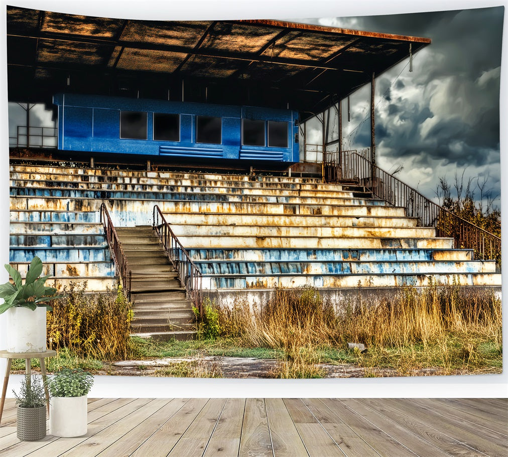 Sports Backdrop Rusty Bleachers Stormy Sky Sports Backdrops for Photography UK LXX59-336
