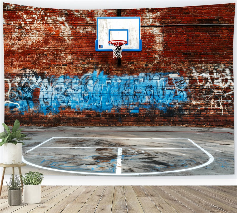 Sports Backdrop Brick Wall Graffiti Hoop Sports Backdrops for Photography UK LXX59-344