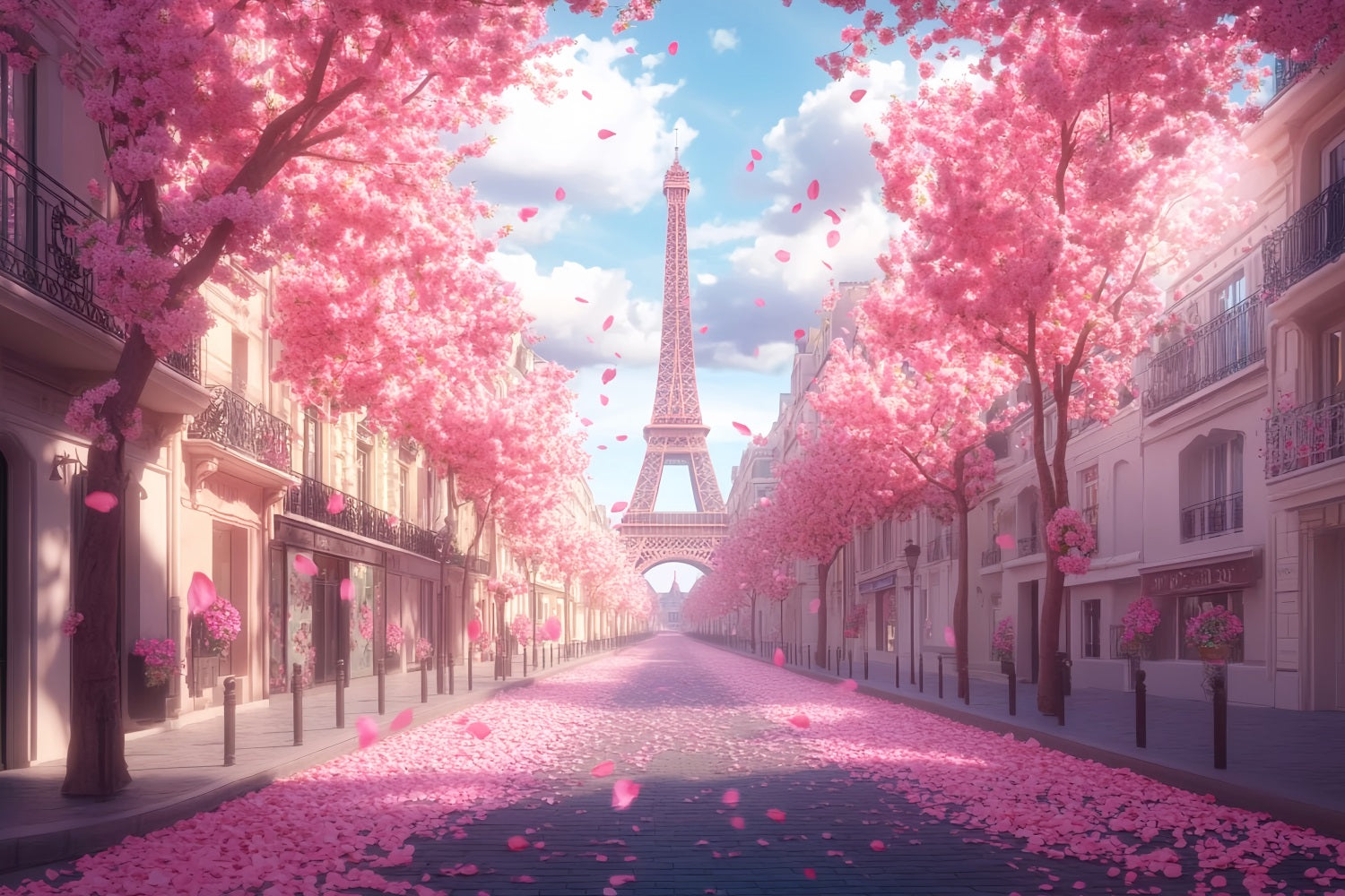 Paris Street Backdrops Eiffel Tower Cherry Blossom Street Paris Backdrops UK LXX59-41