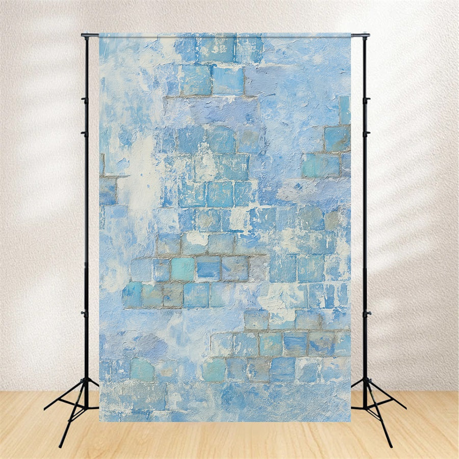 Concrete Wall Backdrop Light Blue Brick Texture Portrait Backdrops UK LXX59-444