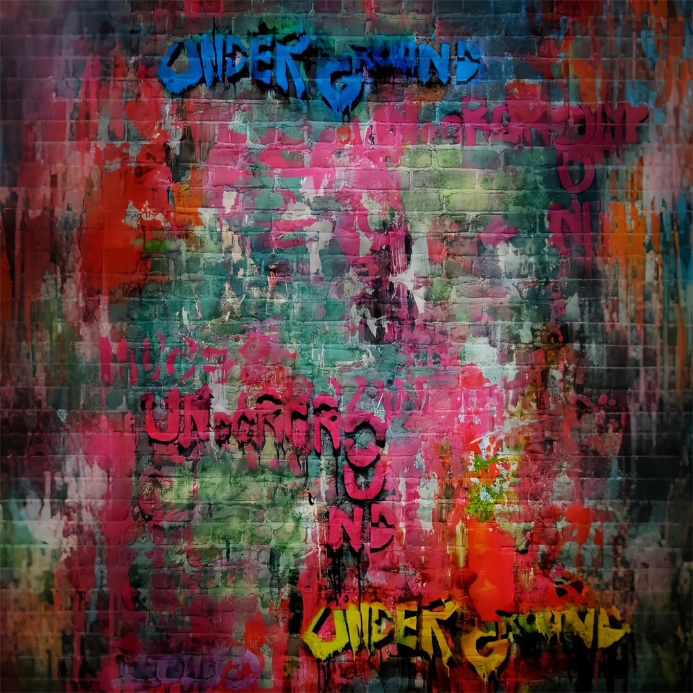 Concrete Photo Backdrop Colorful Urban Graffiti Wall School Portrait Backdrop UK LXX59-458