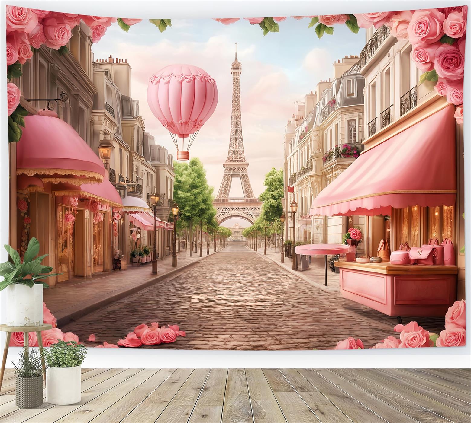Paris Backdrops Parisian Street Hot Air Balloon Eiffel Tower Paris Backdrop UK LXX59-72