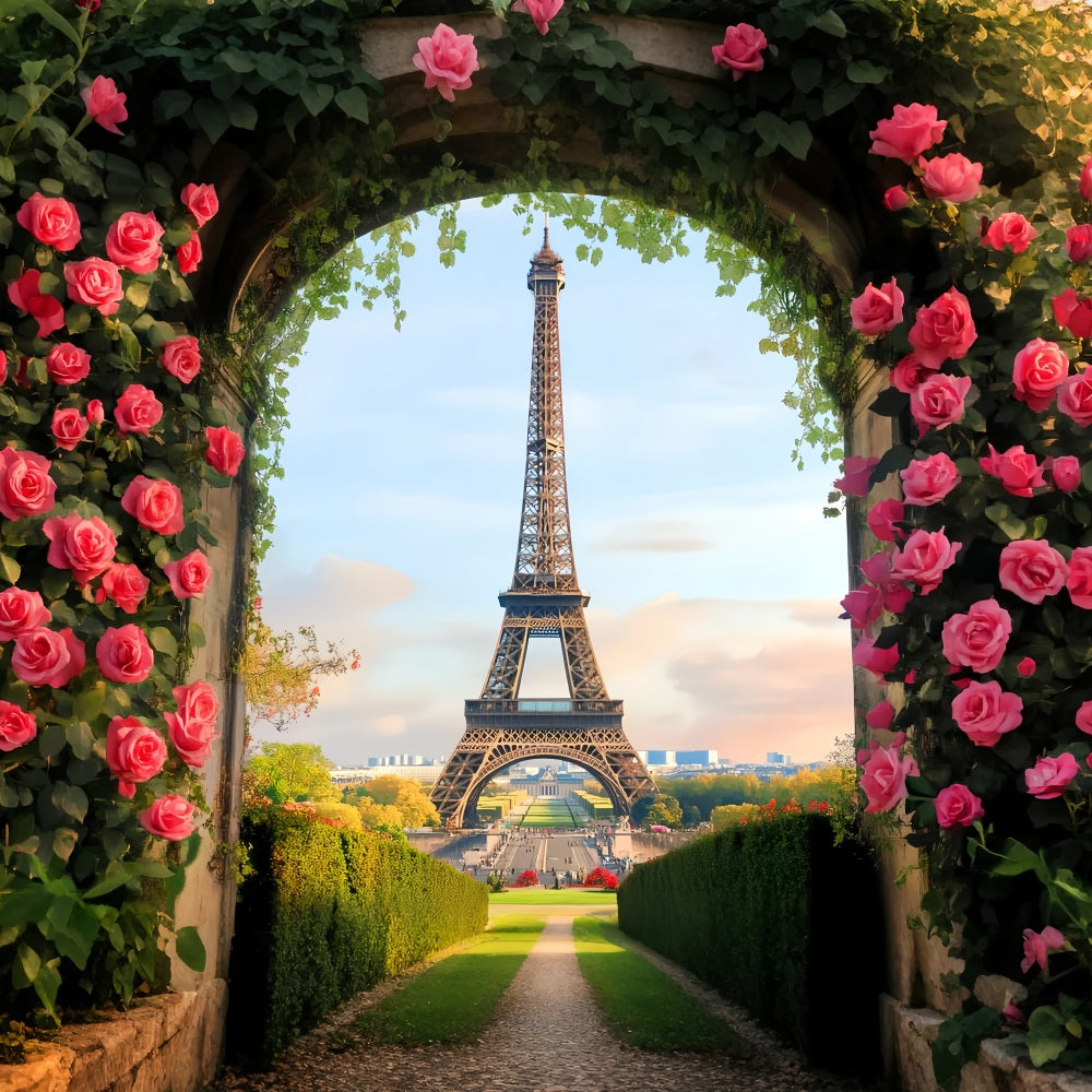 Eiffel Tower Backdrop Blooming Rose Arch Eiffel Paris Backdrop UK LXX59-77