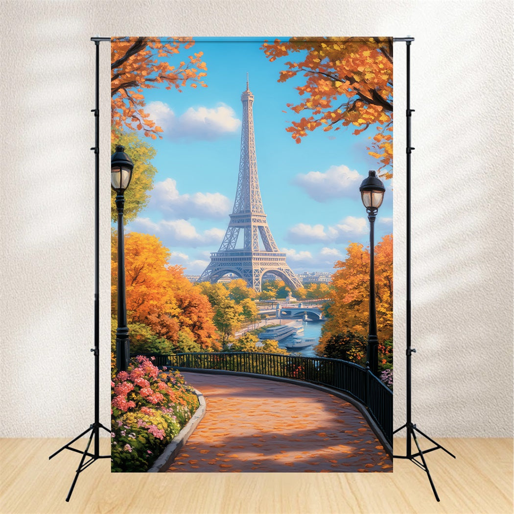 Paris Backdrops Golden Autumn Path Eiffel Paris Backdrop Ideas UK LXX59-78