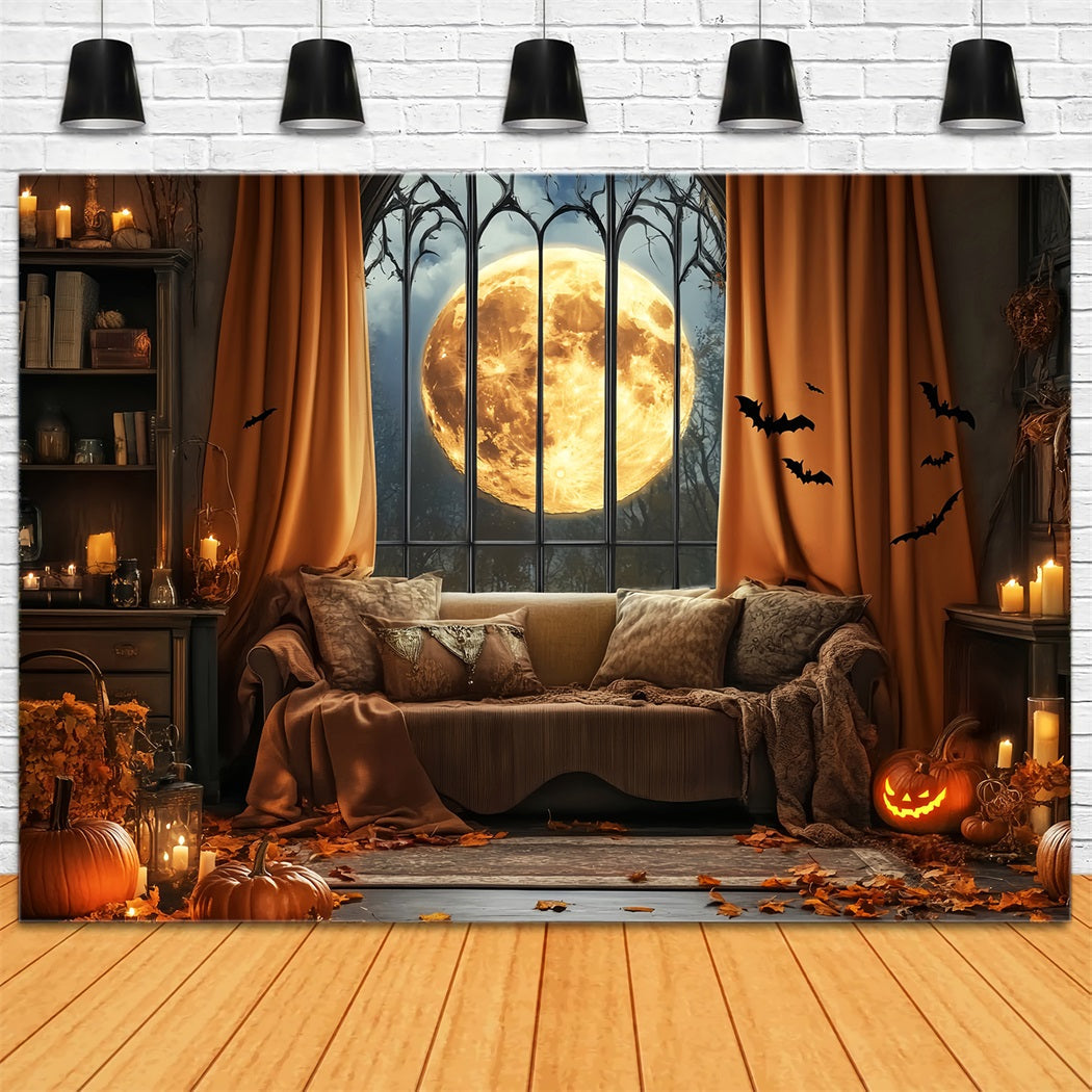 Halloween Bat Backdrop Full Moon Gothic Window Bats Halloween Backdrop Ideas UK LXX59-82