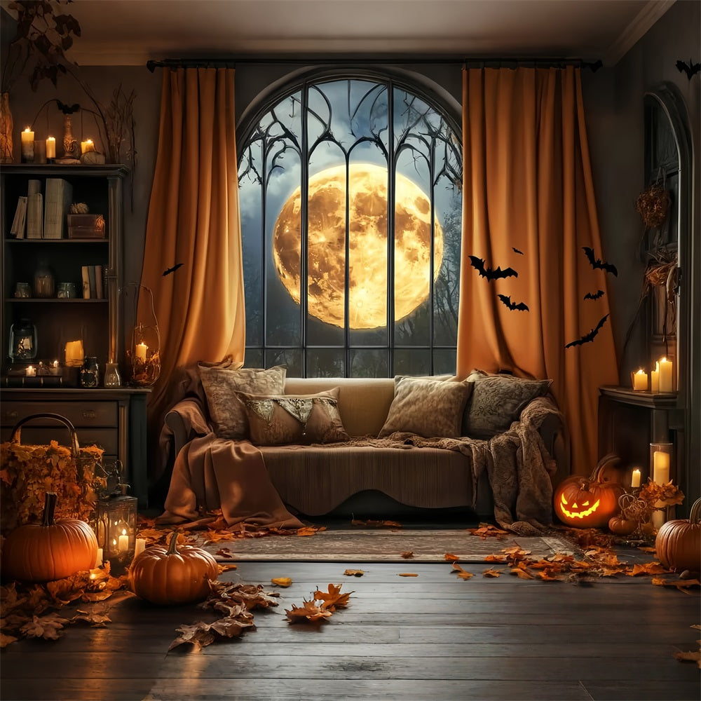 Halloween Bat Backdrop Full Moon Gothic Window Bats Halloween Backdrop Ideas UK LXX59-82