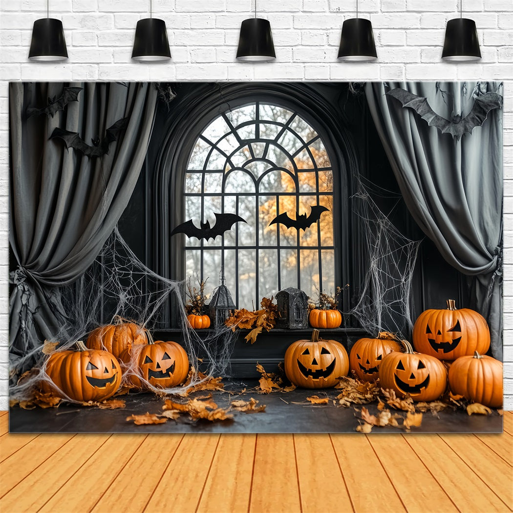 Halloween Spider Backdrop Pumpkin Bats Cobweb Window Halloween Backdrops UK LXX59-84
