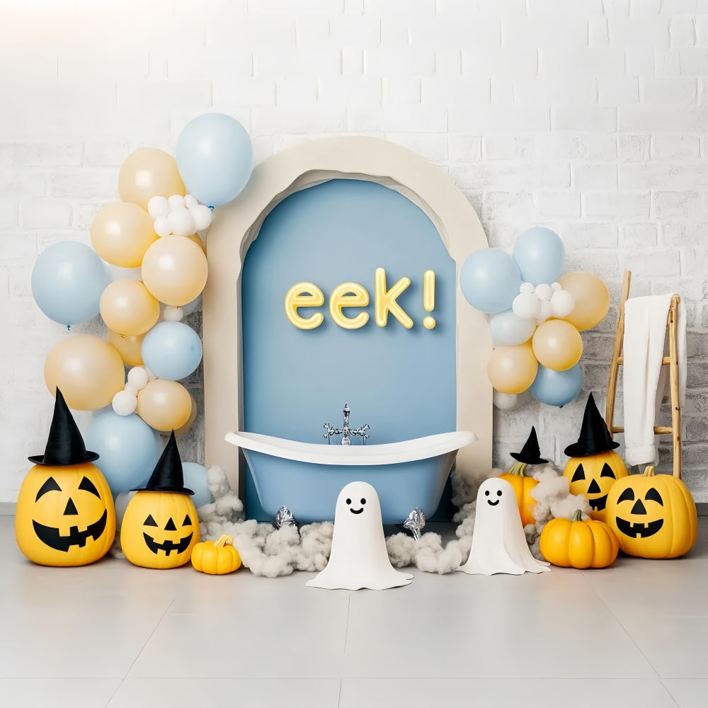 Halloween Ghost Backdrop Smiling Ghosts Balloons Bathtub Halloween Backdrops UK LXX59-87