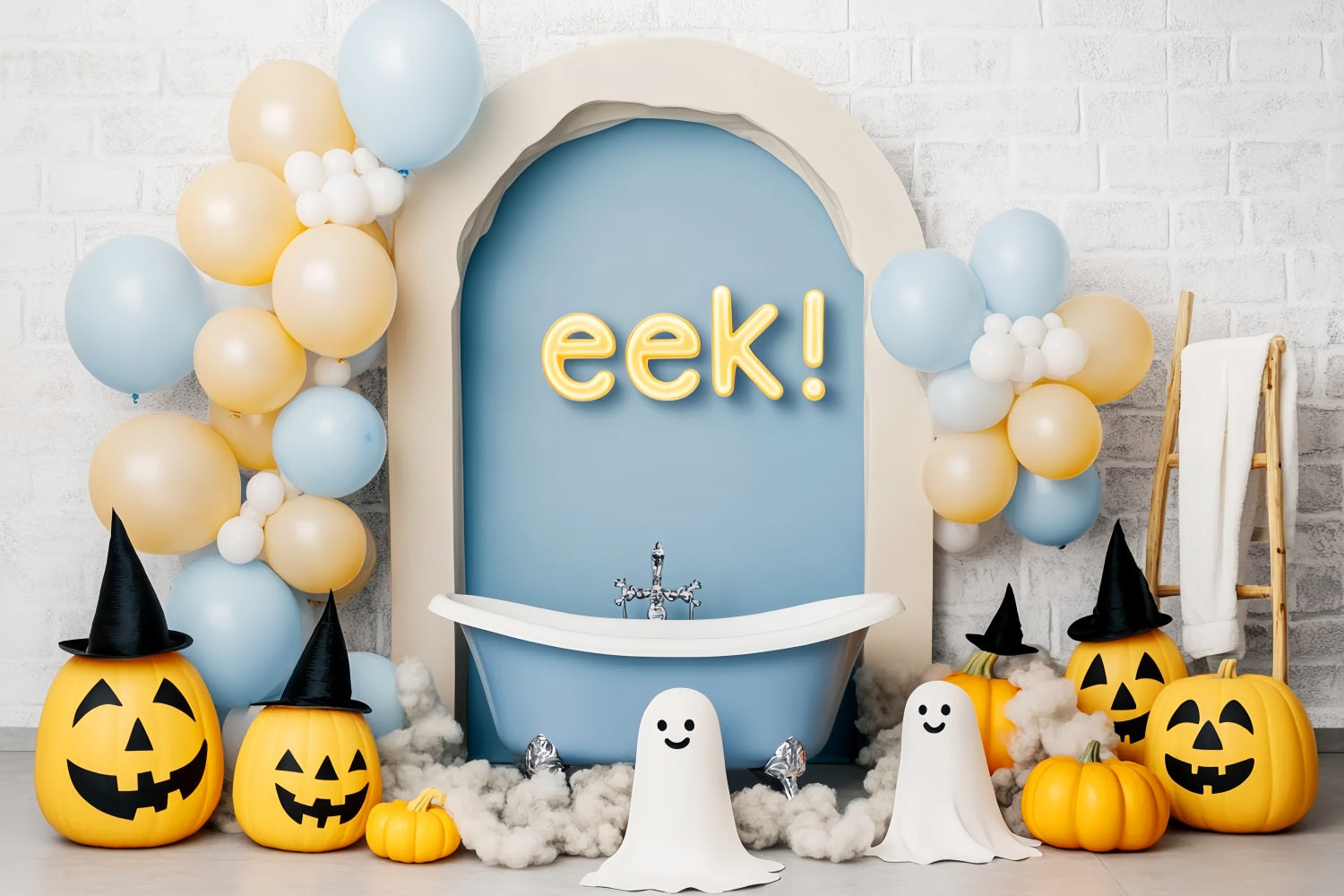 Halloween Ghost Backdrop Smiling Ghosts Balloons Bathtub Halloween Backdrops UK LXX59-87