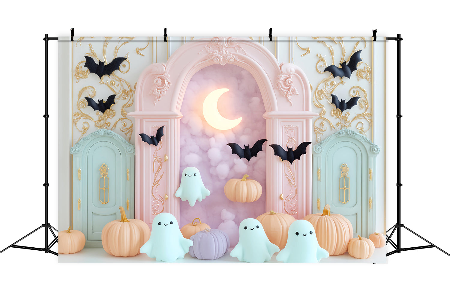 Halloween Ghost Backdrop Pastel Ghost Bat Moon Cute Halloween Backdrop UK LXX59-89