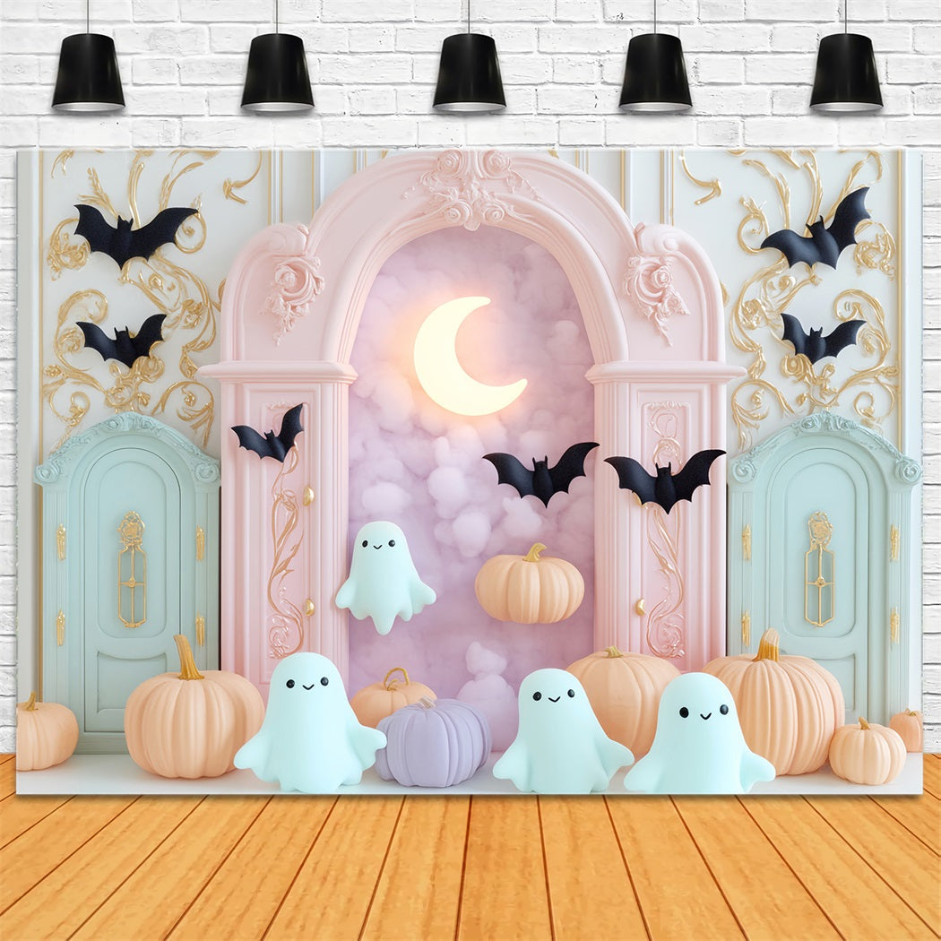 Halloween Ghost Backdrop Pastel Ghost Bat Moon Cute Halloween Backdrop UK LXX59-89