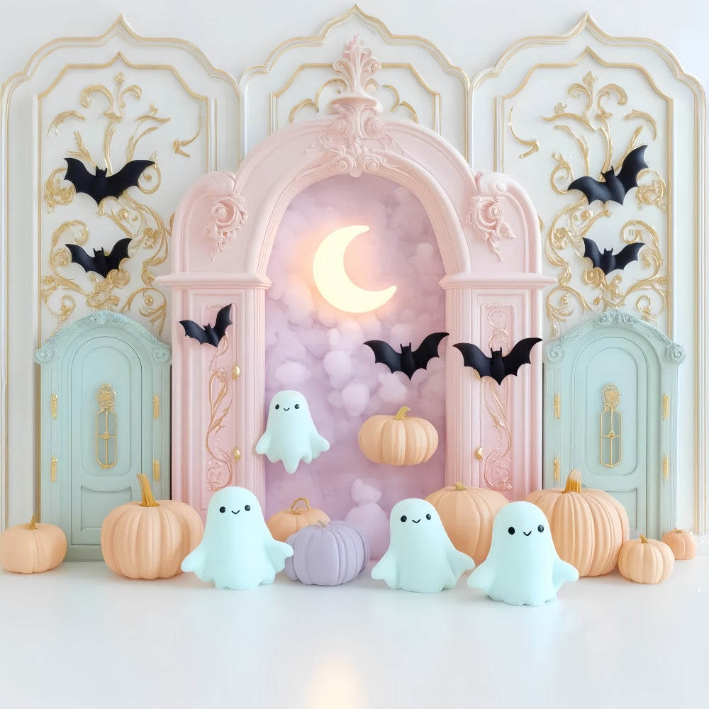 Halloween Ghost Backdrop Pastel Ghost Bat Moon Cute Halloween Backdrop UK LXX59-89