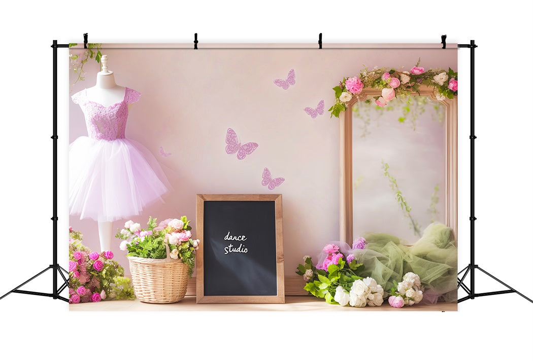 Dance Studio Backdrop Lilac Tutu Mirror Butterflies School Dance Backdrop UK LXX59-9