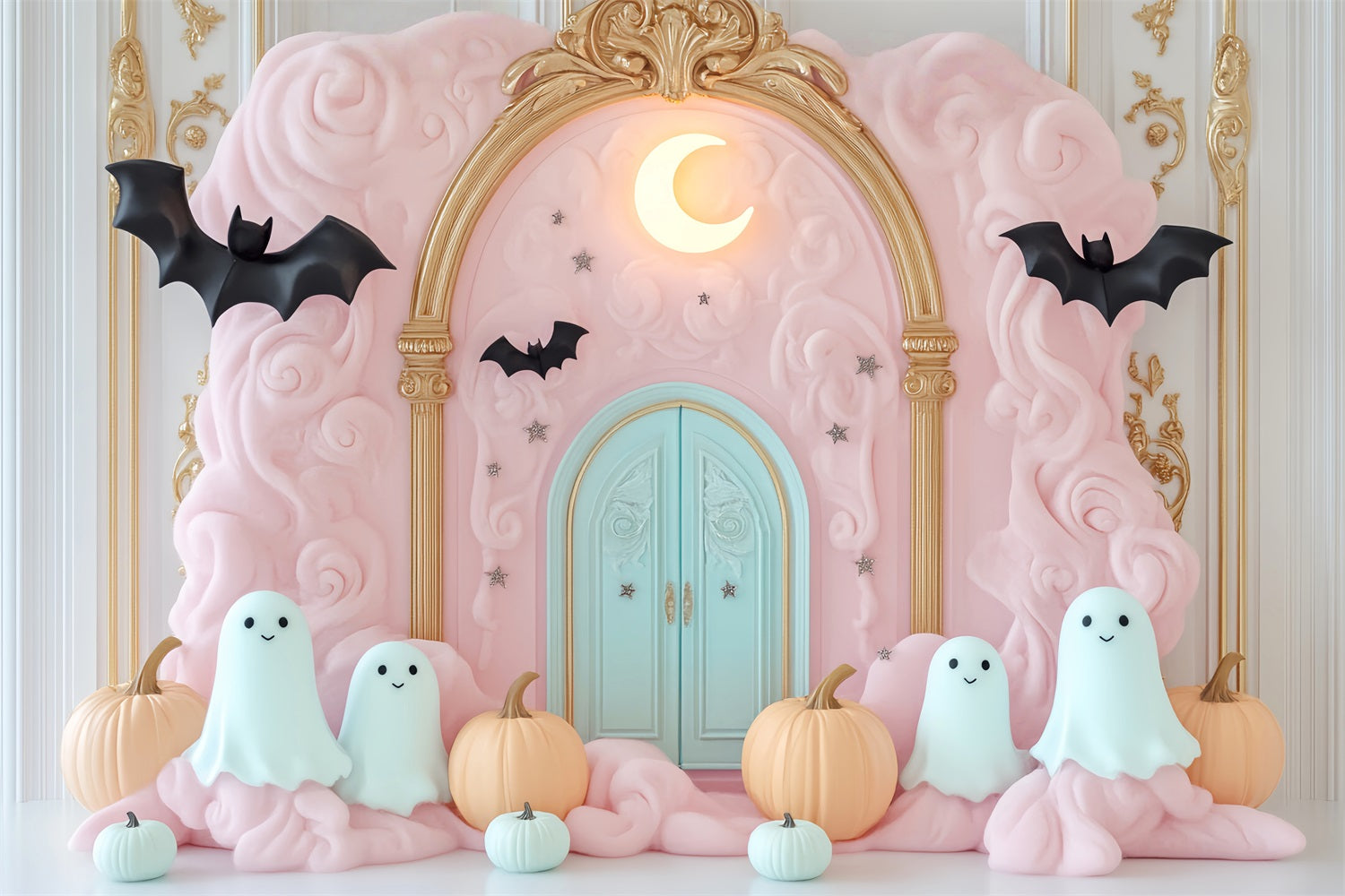 Halloween Ghost Backdrop Pink Cloud Ghost Entrance Halloween Backdrop Ideas UK LXX59-90