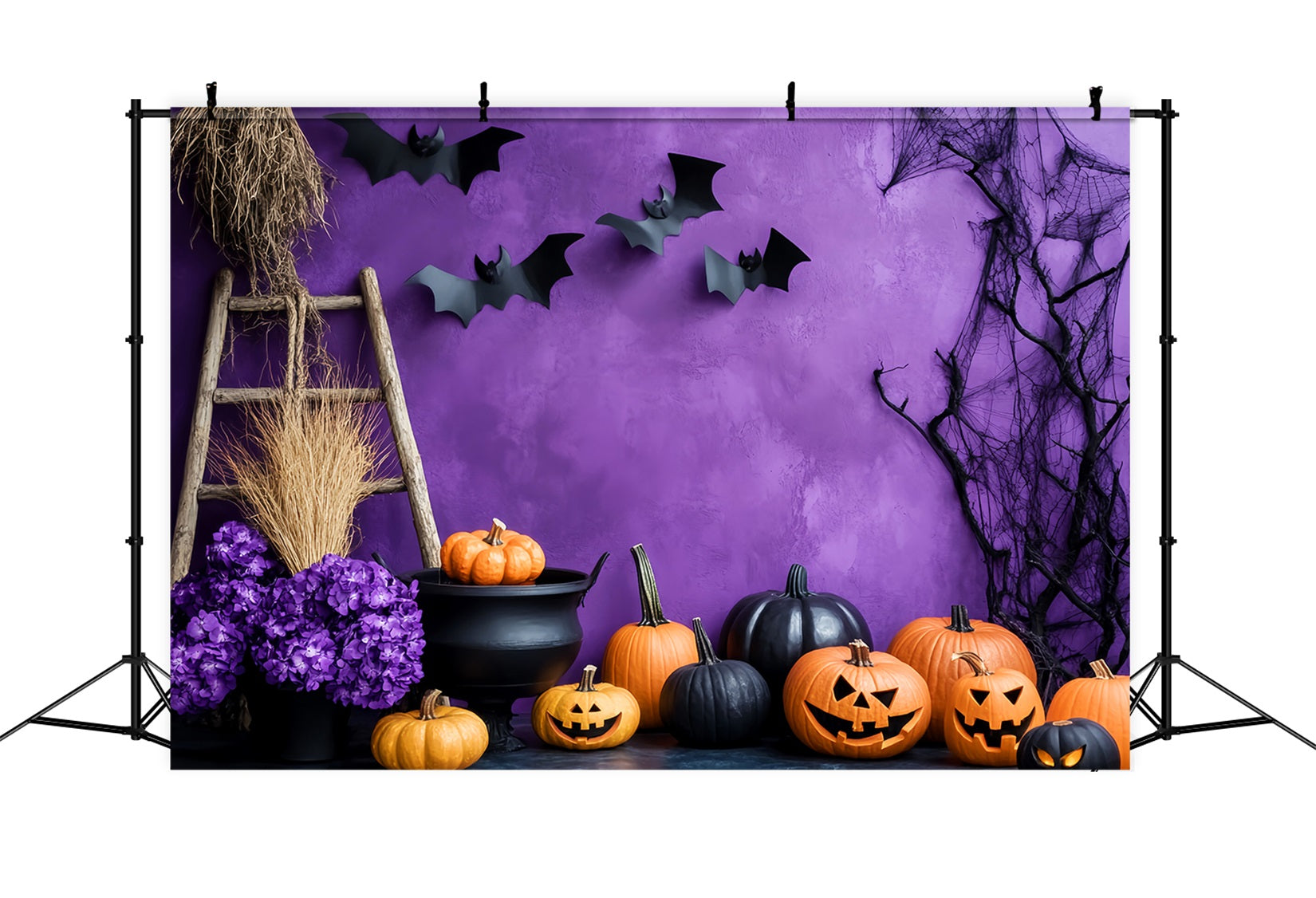 Color Backdrop Purple Wall Pumpkin Cauldron Halloween Photography Backdrops UK LXX59-91