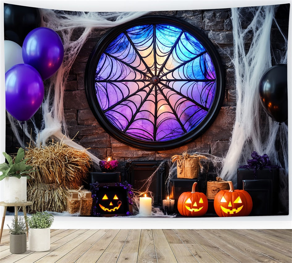 Bat Backdrop Spiderweb Stained Glass Window Halloween Photo Booth Backdrop UK LXX59-92