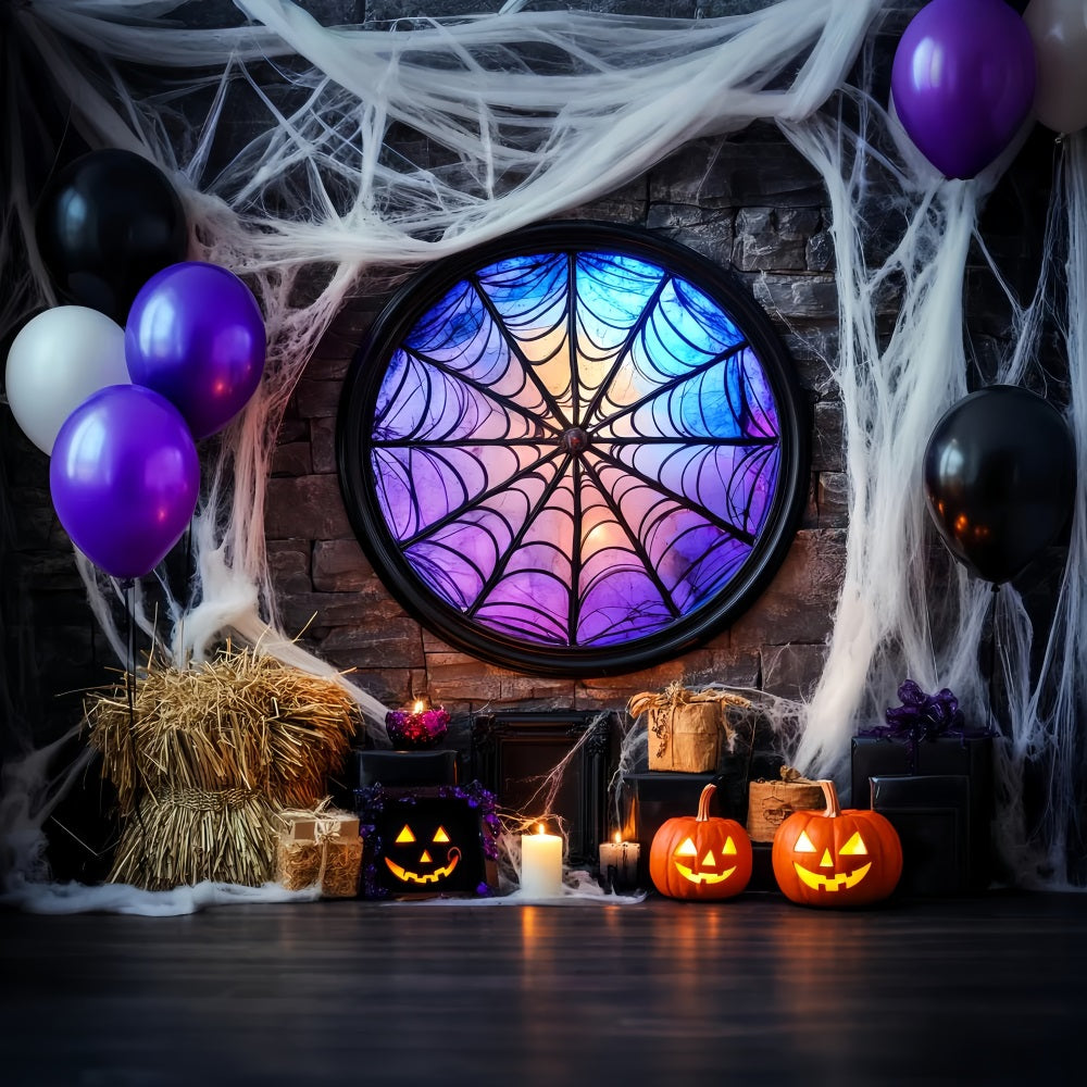 Bat Backdrop Spiderweb Stained Glass Window Halloween Photo Booth Backdrop UK LXX59-92