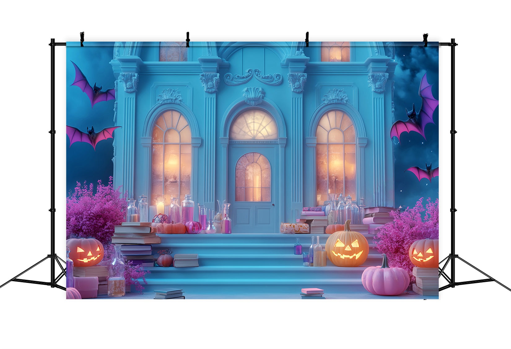 Halloween Bat Backdrop Haunted Mansion Pumpkin Steps Halloween Backdrop UK LXX59-94