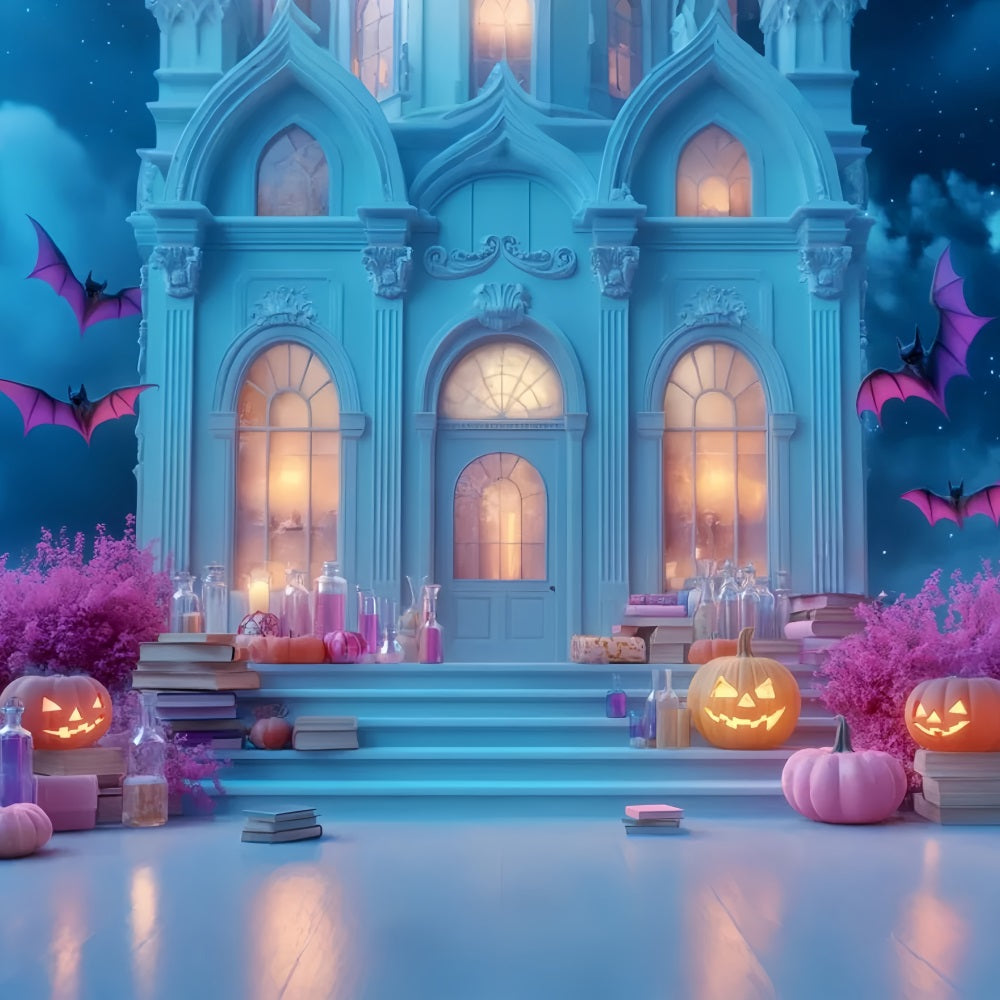 Halloween Bat Backdrop Haunted Mansion Pumpkin Steps Halloween Backdrop UK LXX59-94
