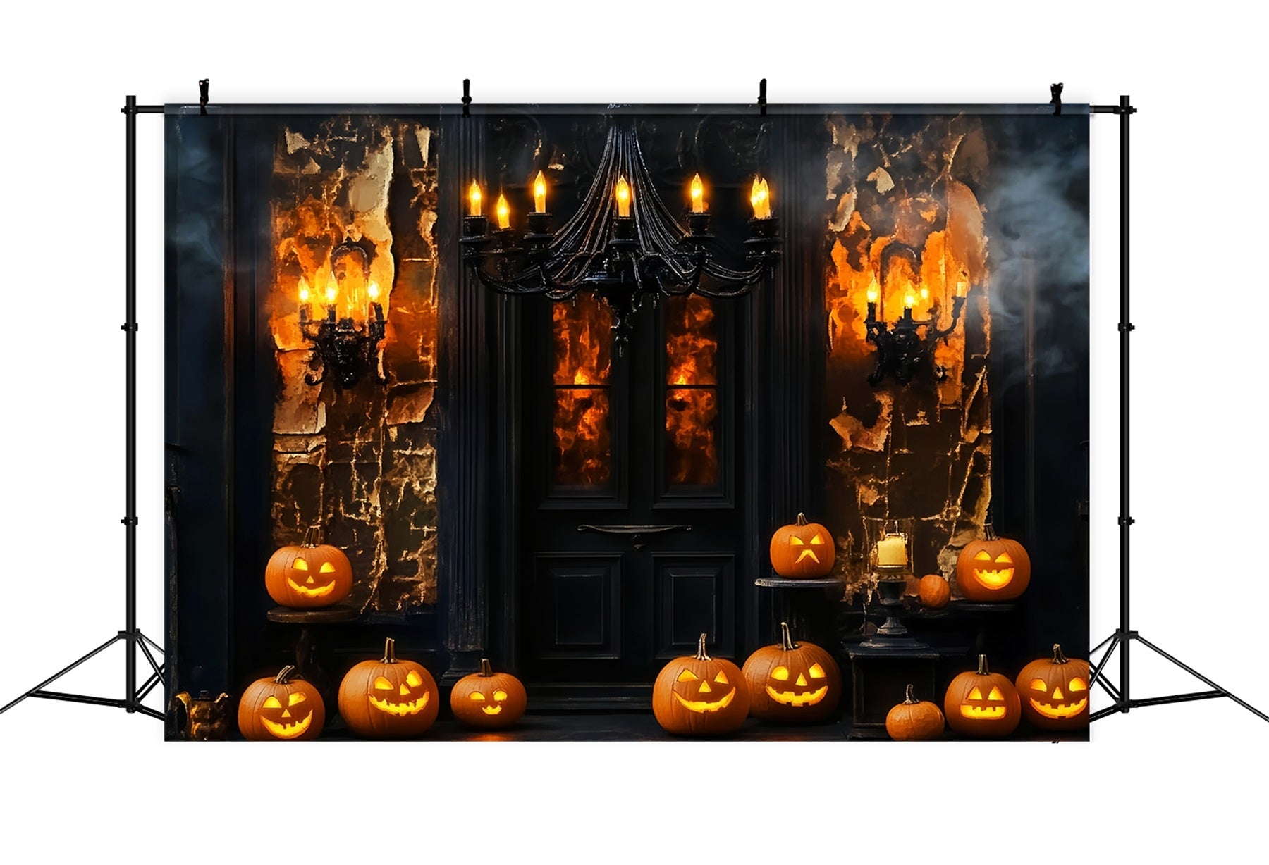 Spider Backdrop Haunted Mansion Door Pumpkin Lanterns Halloween Backdrop UK LXX59-97