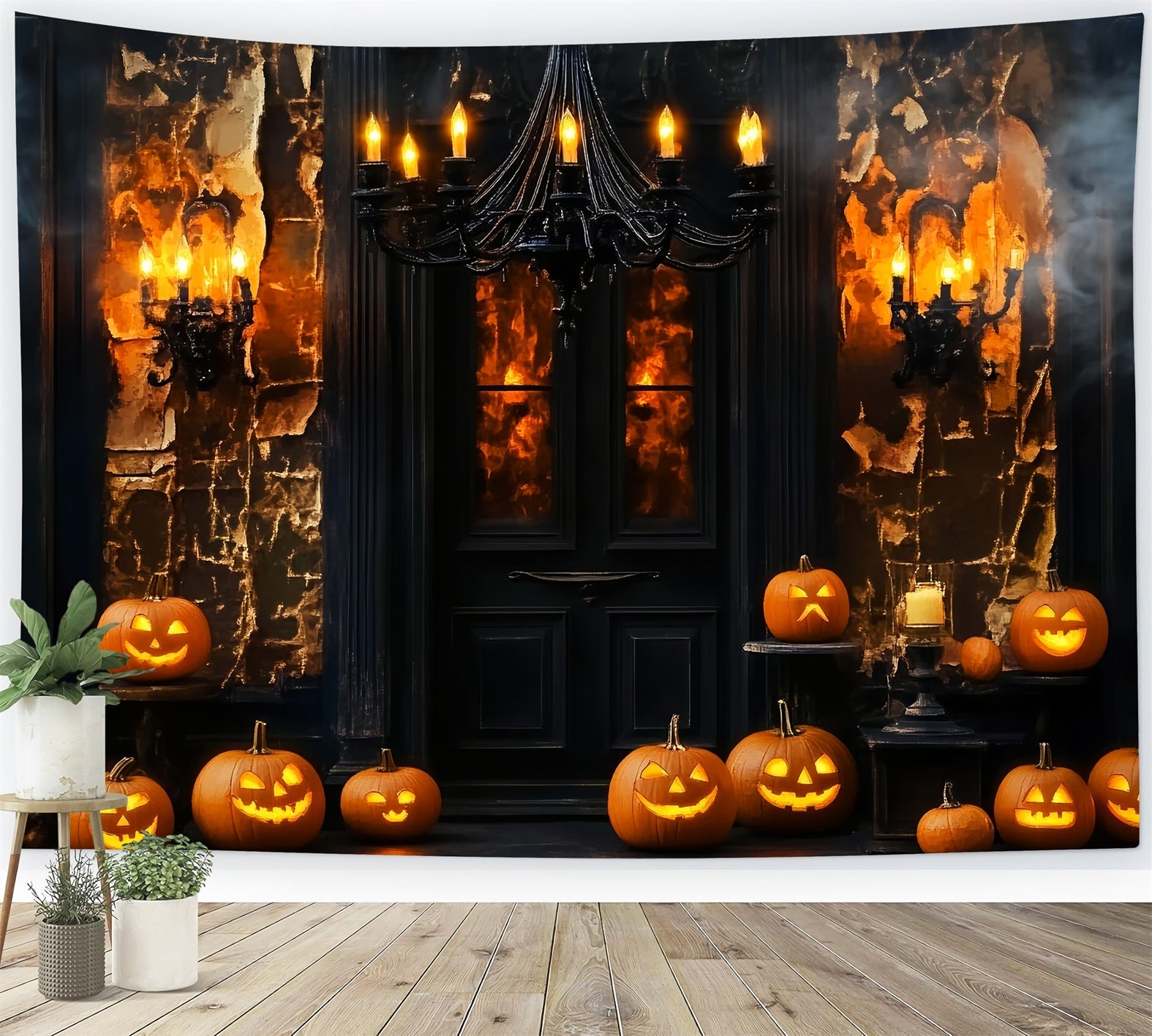 Spider Backdrop Haunted Mansion Door Pumpkin Lanterns Halloween Backdrop UK LXX59-97
