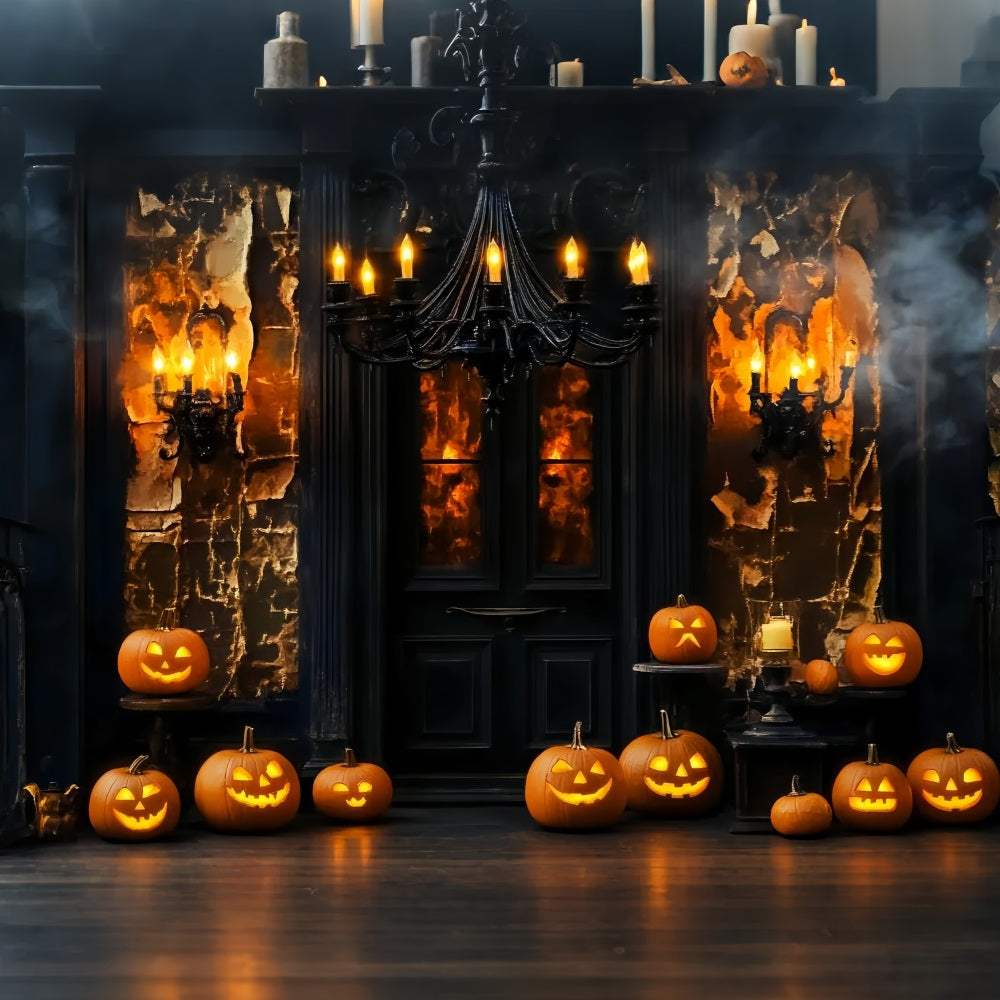 Spider Backdrop Haunted Mansion Door Pumpkin Lanterns Halloween Backdrop UK LXX59-97