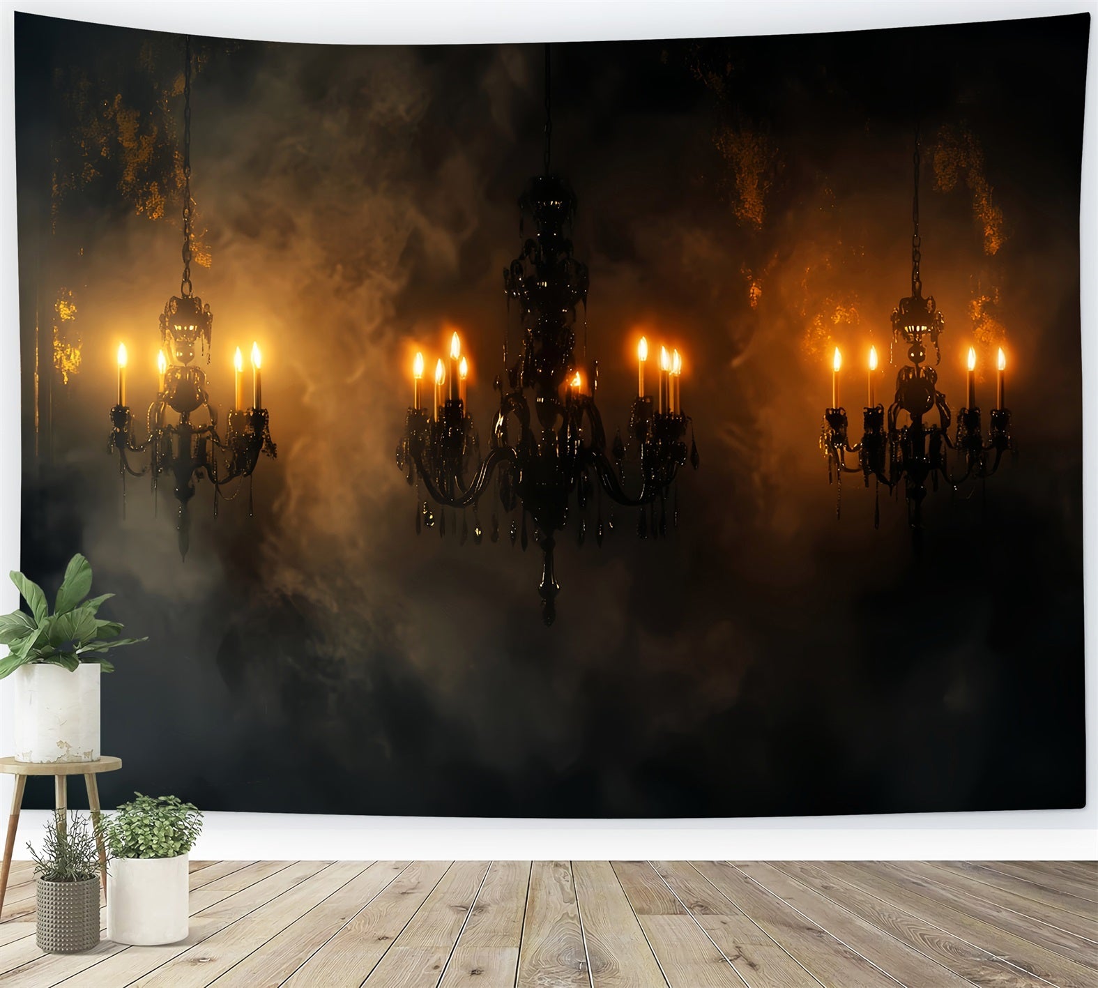 Scary Backdrop Dark Chandelier Misty Smoke Glow Halloween Wall Backdrop UK LXX59-98