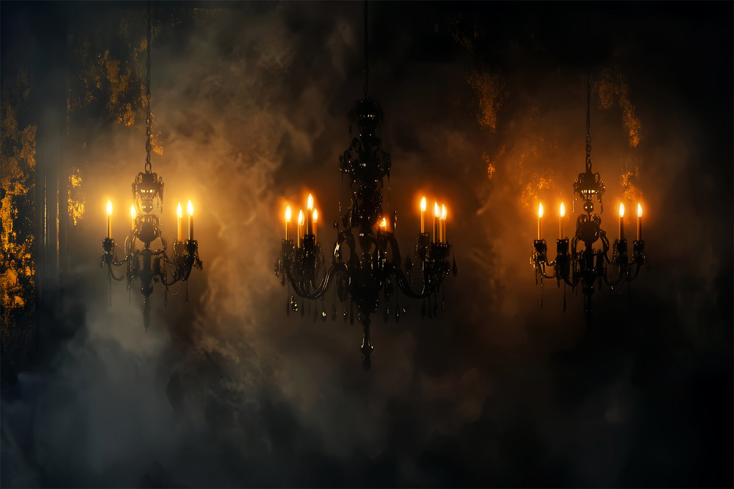Scary Backdrop Dark Chandelier Misty Smoke Glow Halloween Wall Backdrop UK LXX59-98