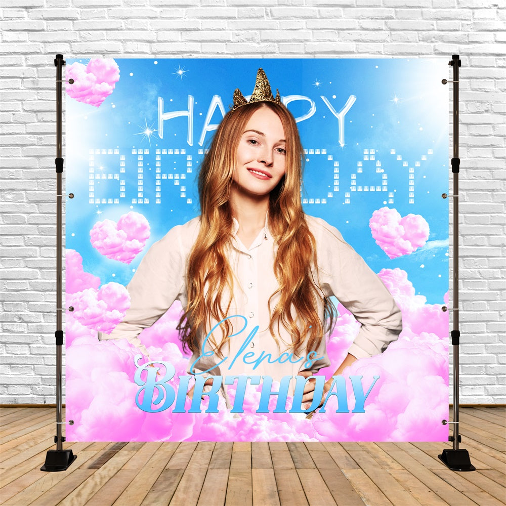 Personalized Backdrop For Birthday Cloud Hearts Sparkle Backdrop UK LXX6-100