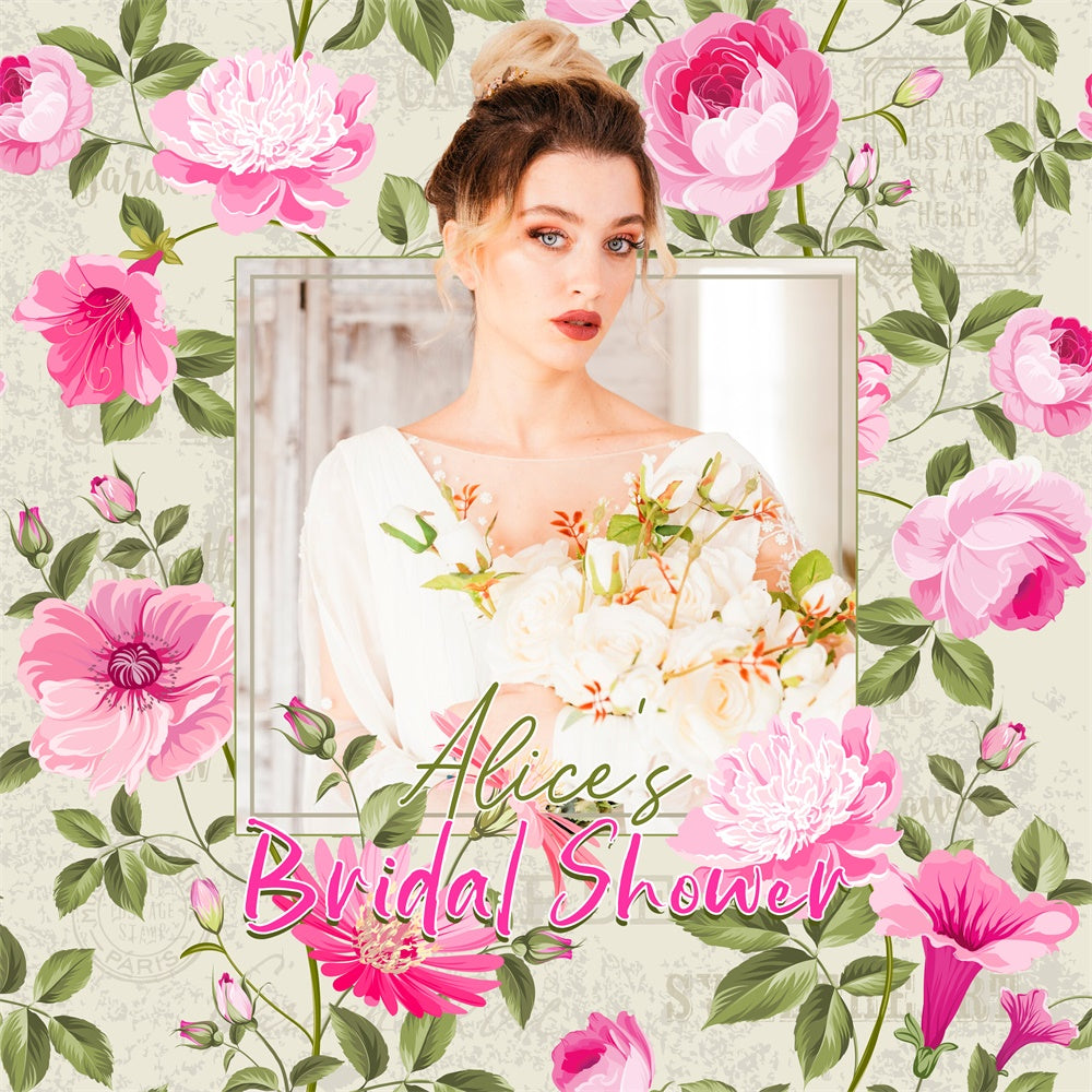 Bridal Shower Photo Backdrop Pink Peony Romance Custom Backdrop UK LXX6-106