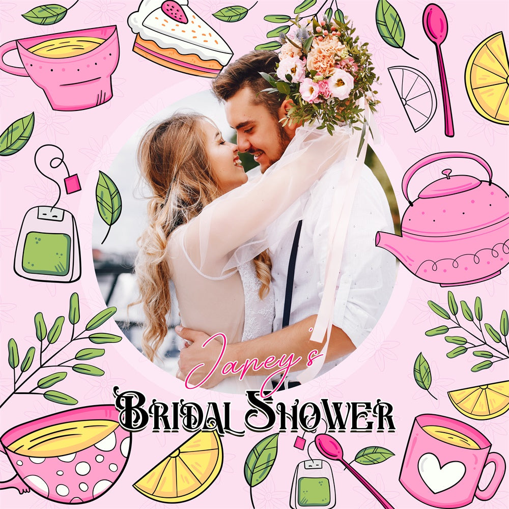Wedding Backdrop Ideas Cute Cups Cartoon Personalized Backdrop UK LXX6-111