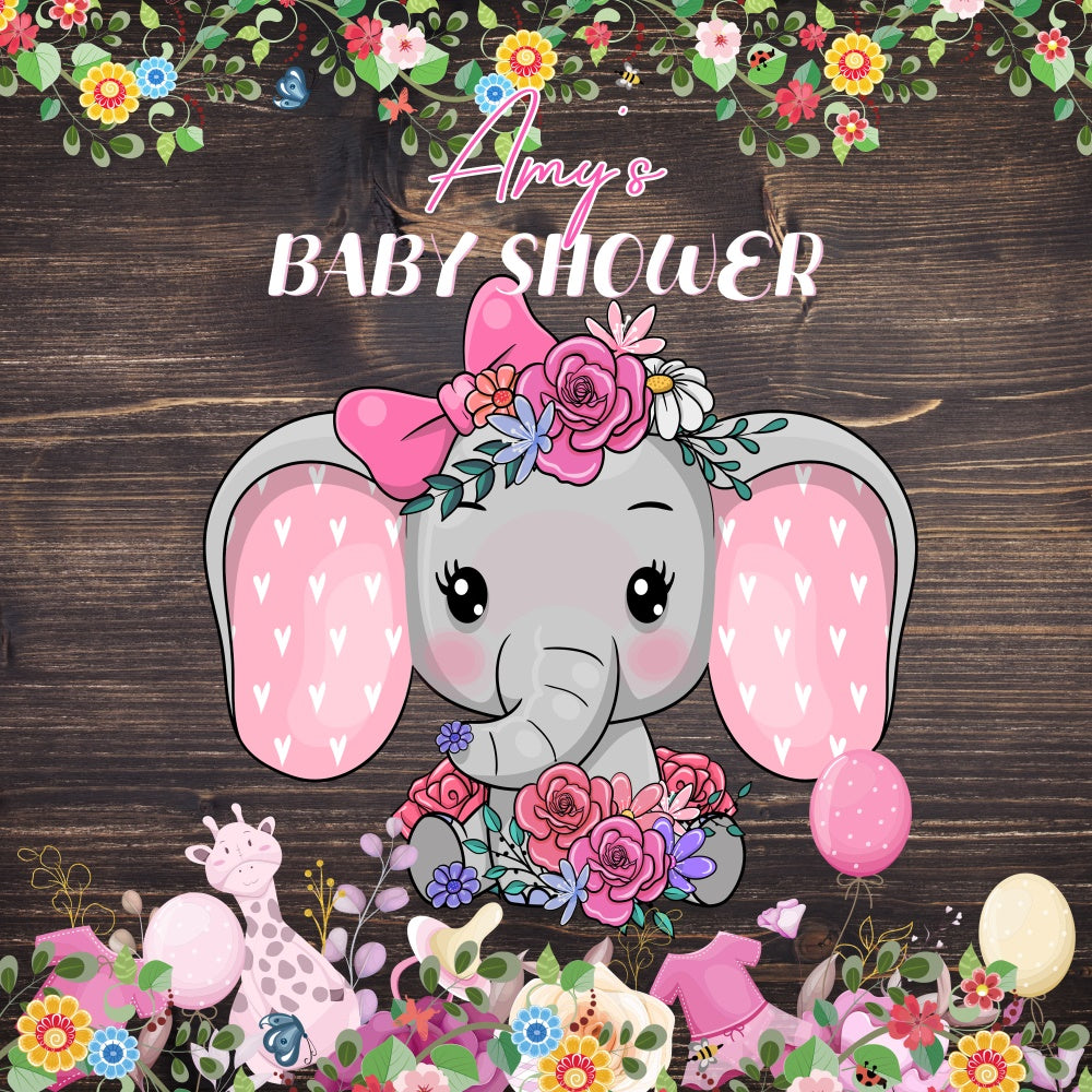 Baby Shower Backdrops Rustic Floral Elephant Customized Backdrop UK LXX6-12