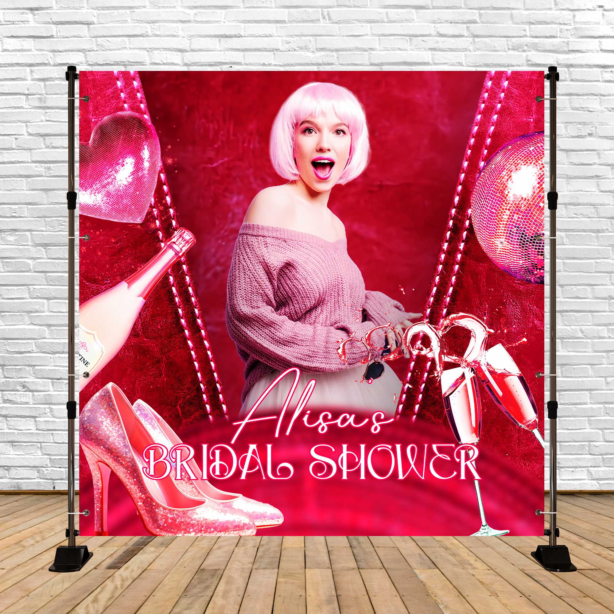 Bridal Shower Backdrop Glam Heels Champagne Customized Backdrop UK LXX6-134