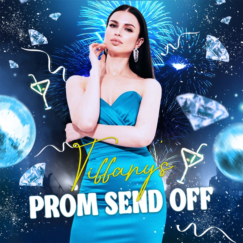 Prom Backdrop 2025 Blue Radiance Night Custom Party Graduation Backdrop UK LXX6-149