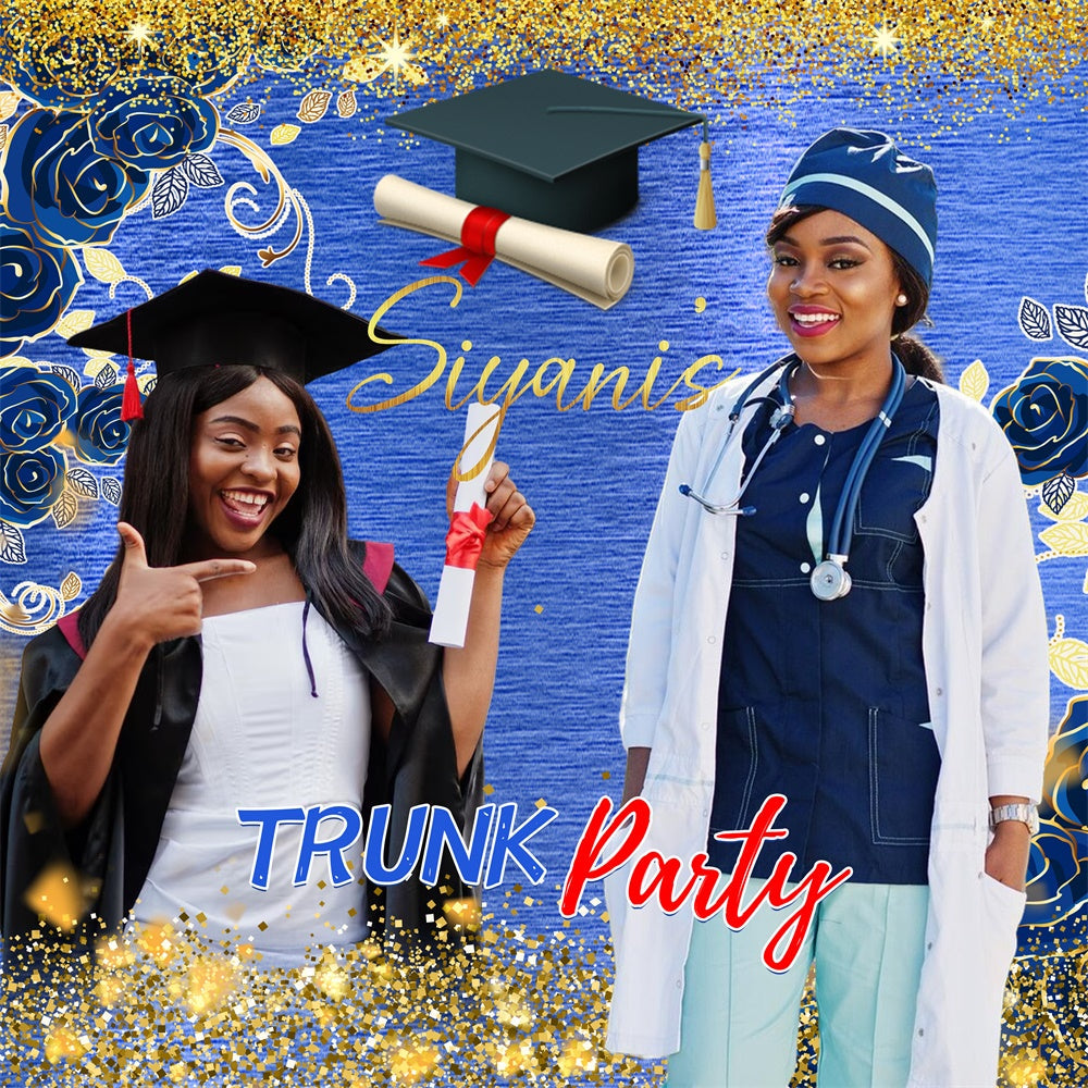 Custom Graduation Backdrops Blue Rose Sparkle Party Graduation Backdrop UK LXX6-158