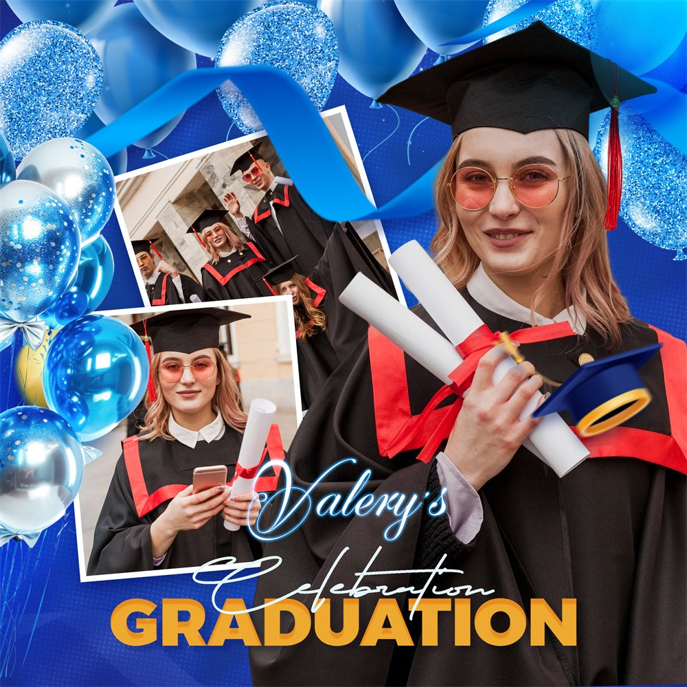 Graduation Backdrops Blue Balloon Bash Customized Party Graduation Backdrop UK LXX6-164