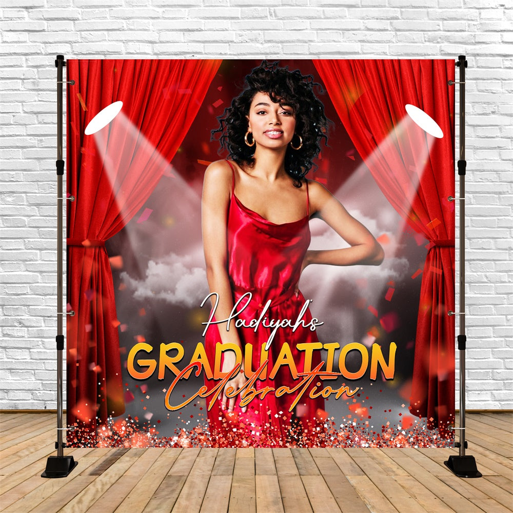 Graduated Backdrop Red Curtain Spotlight Custom Party Graduation Backdrop UK LXX6-165