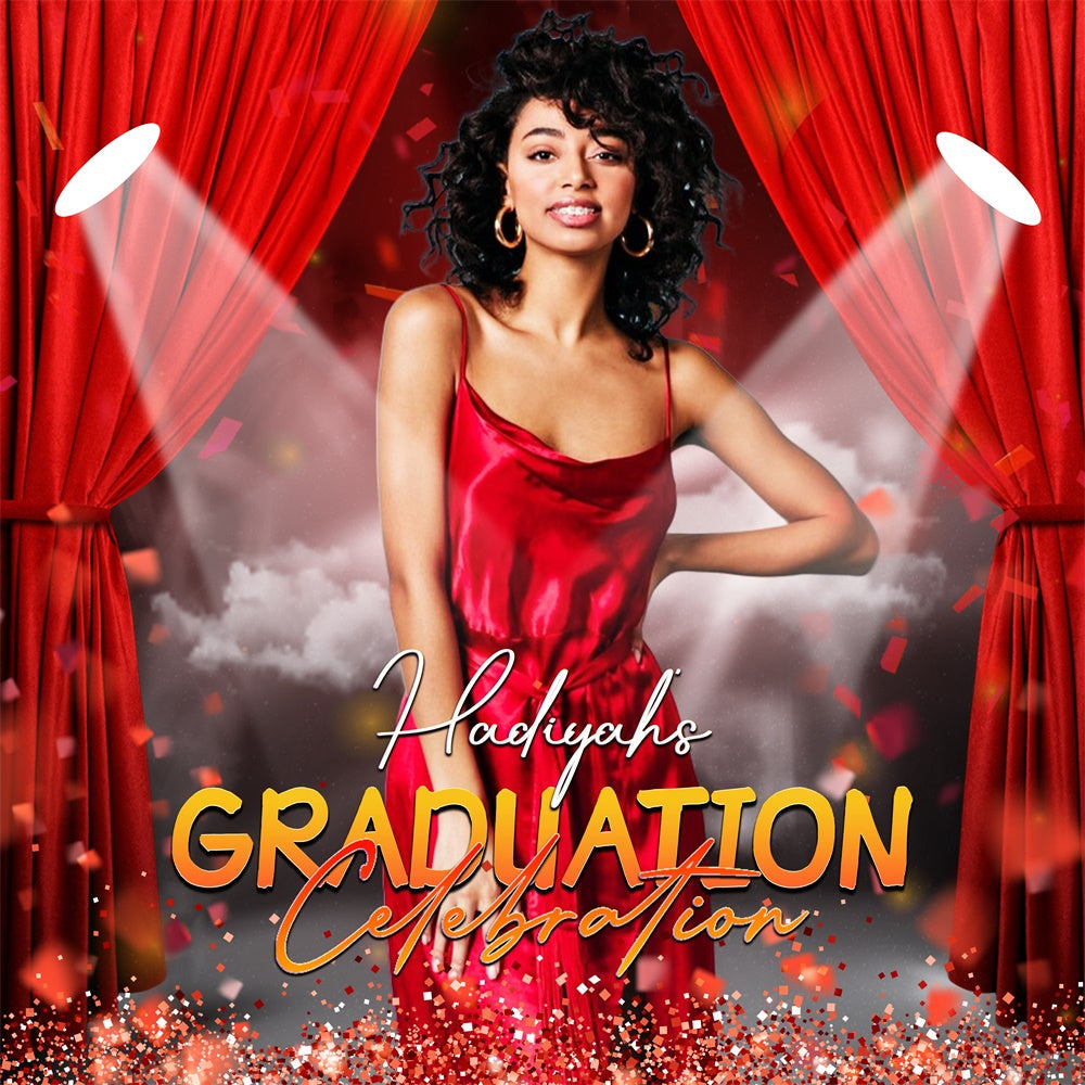 Graduated Backdrop Red Curtain Spotlight Custom Party Graduation Backdrop UK LXX6-165