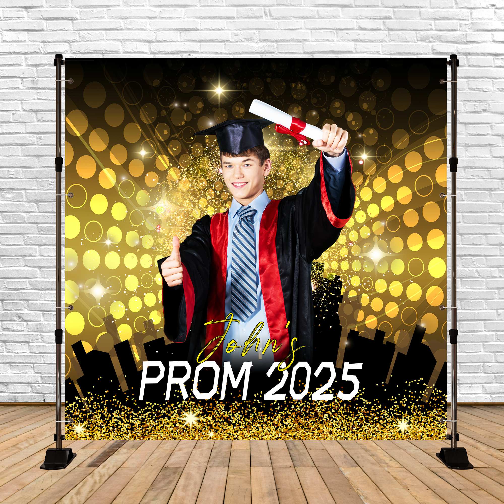 Prom Backdrops Golden Burst City Personalized Party Graduation Backdrop UK LXX6-174
