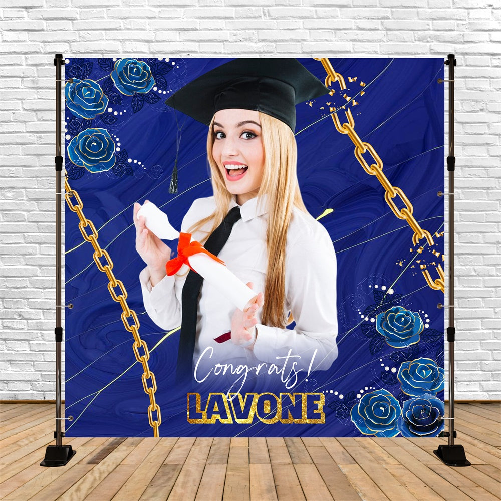 Blue Graduation Backdrop Chain Rose Customized Party Graduation Backdrop UK LXX6-177