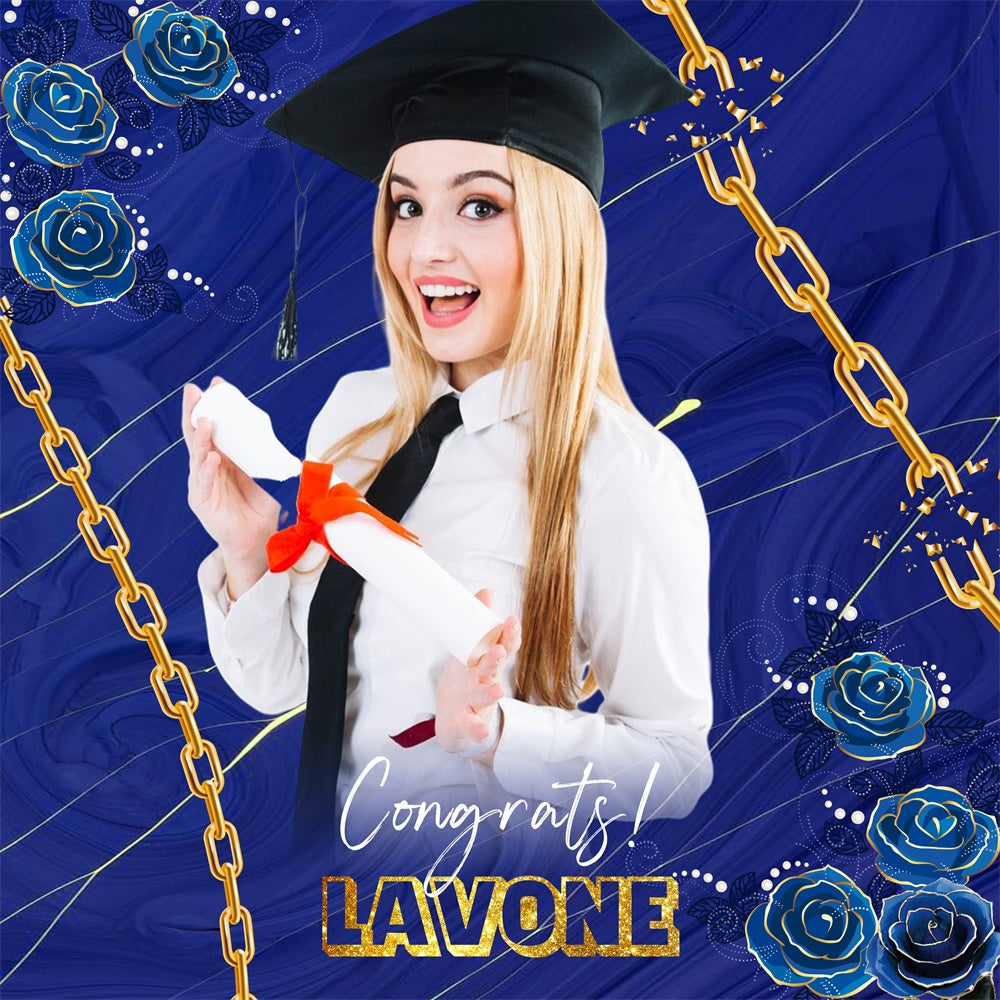 Blue Graduation Backdrop Chain Rose Customized Party Graduation Backdrop UK LXX6-177