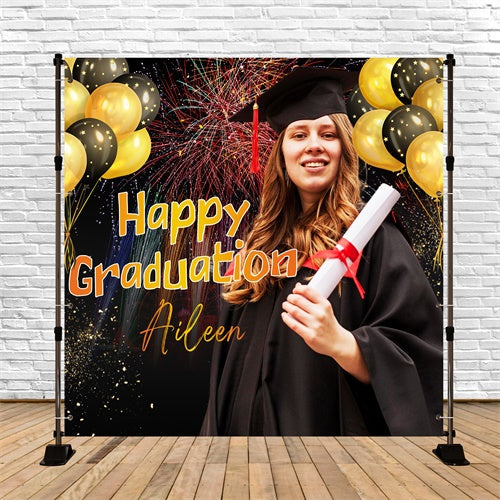 Customized Graduation Backdrop Balloon Firework Party Graduation Backdrop UK LXX6-178