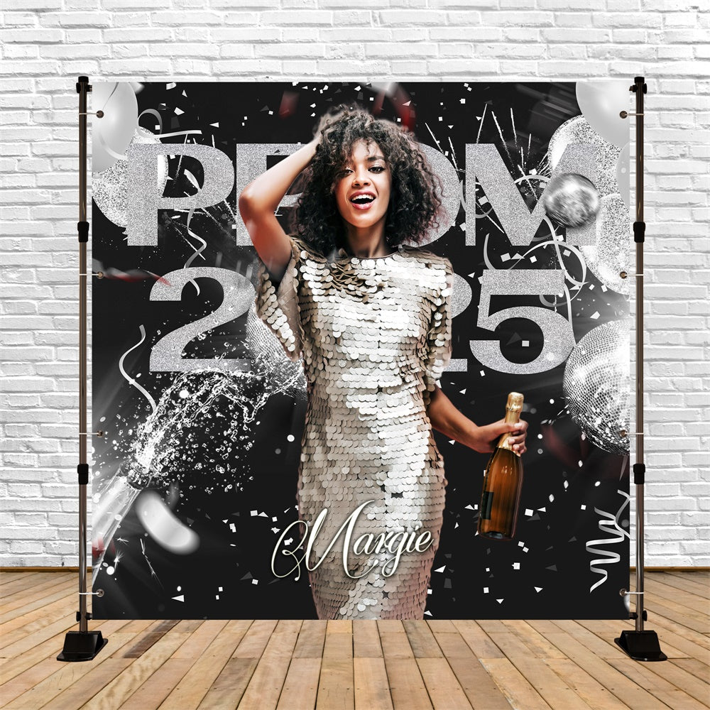 Prom Backdrops Silver Confetti Personalized Party Graduation Backdrop UK LXX6-179