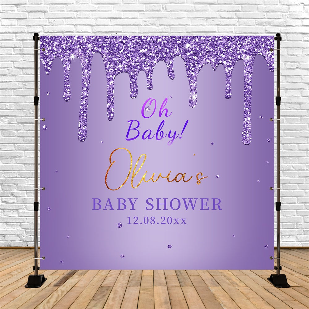 Baby Shower Photo Backdrop Lavender Sparkle Personalized Backdrop UK LXX6-2