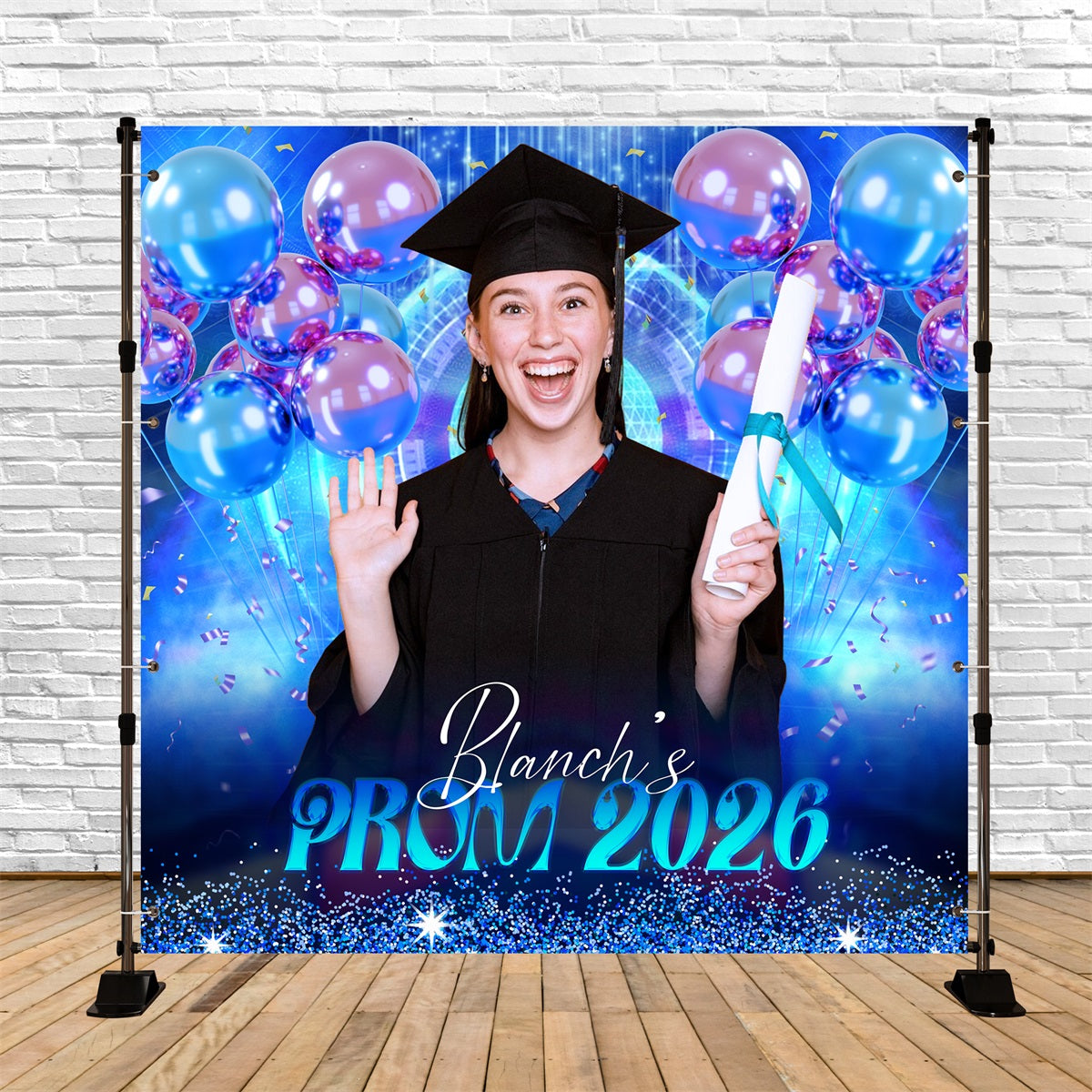 Backdrop For Prom Electric Blue Balloon Custom Party Graduation Backdrop UK LXX6-200